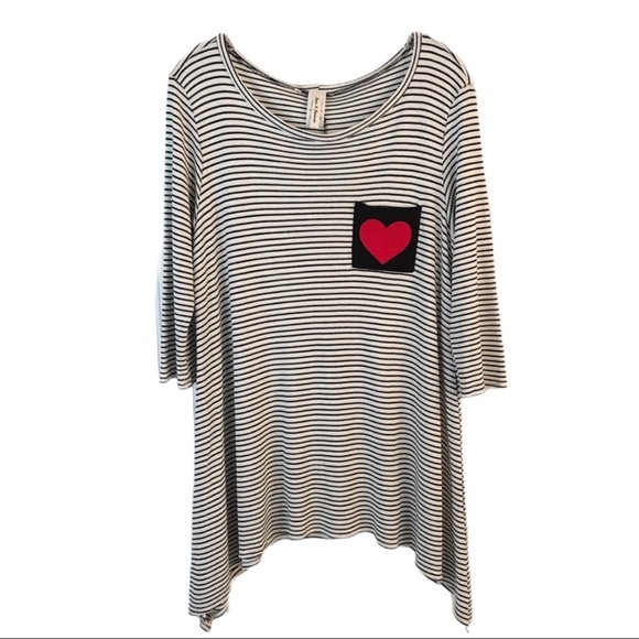 Now N Forever Black White Stripe Heart Tunic Dress - Picture 1 of 8